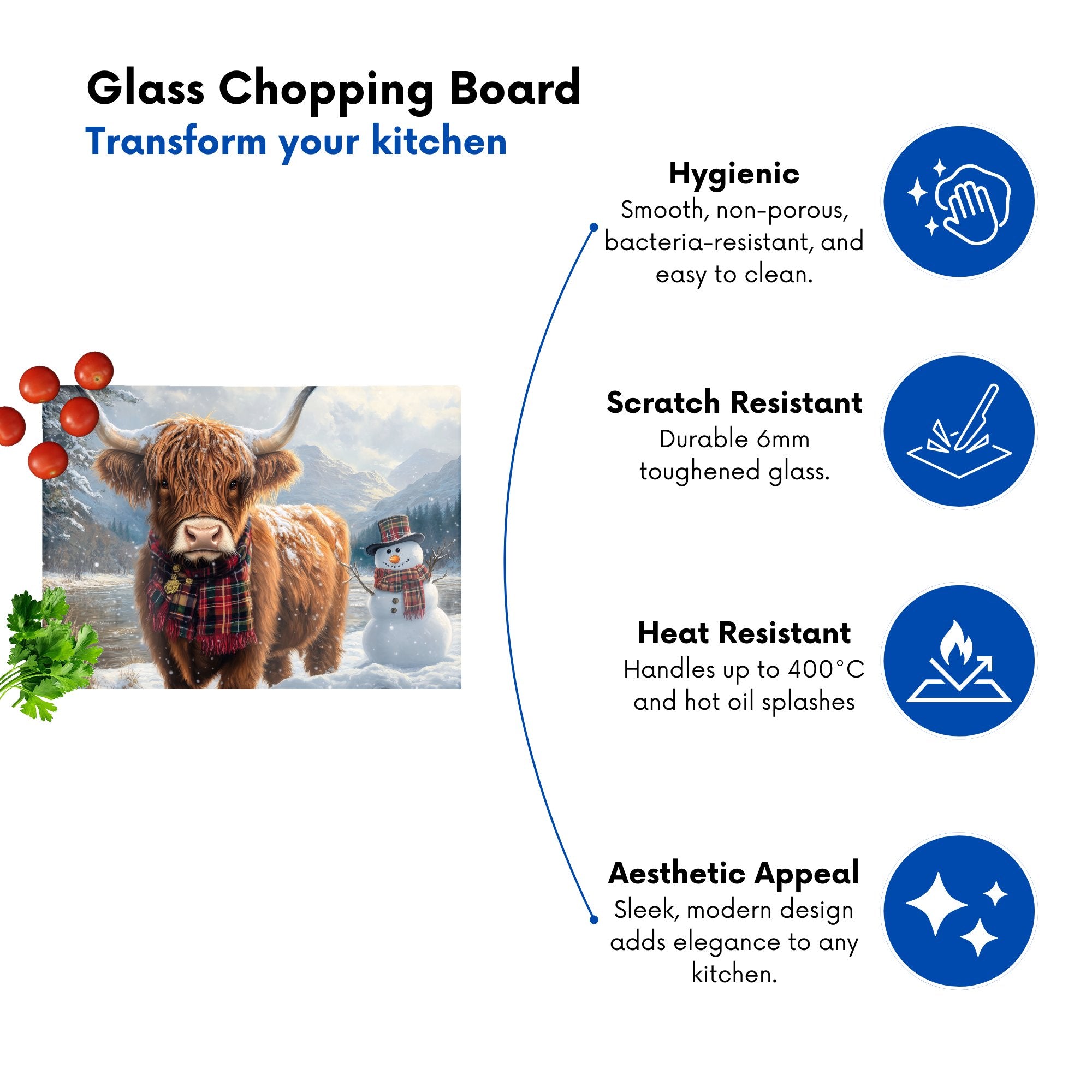 Highland Cow And A Snowman Chopping Board