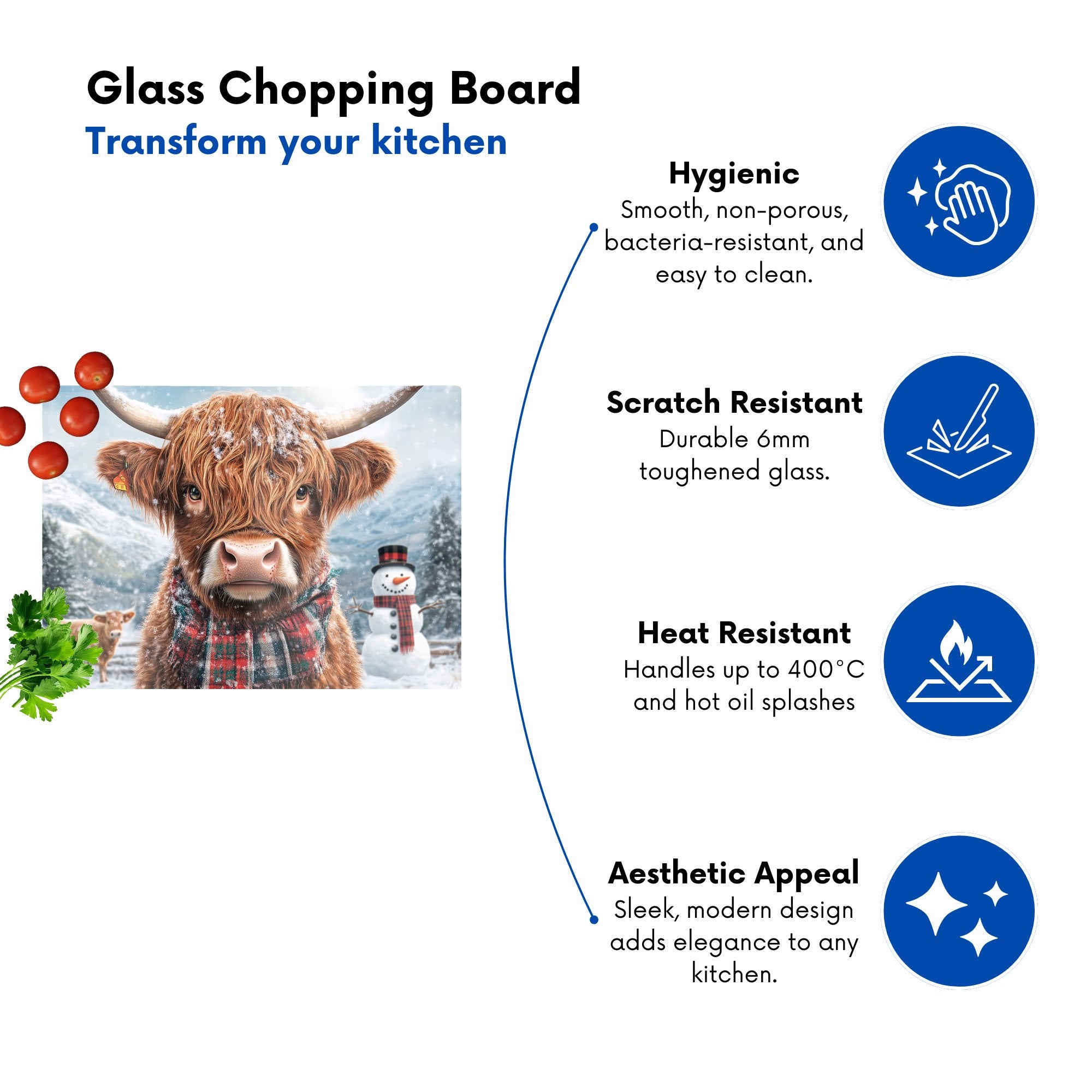 Snowy Highland Cow Chopping Board