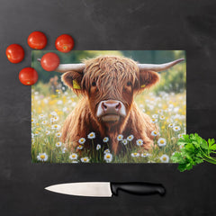 Highland Cown And Daisies Chopping Board