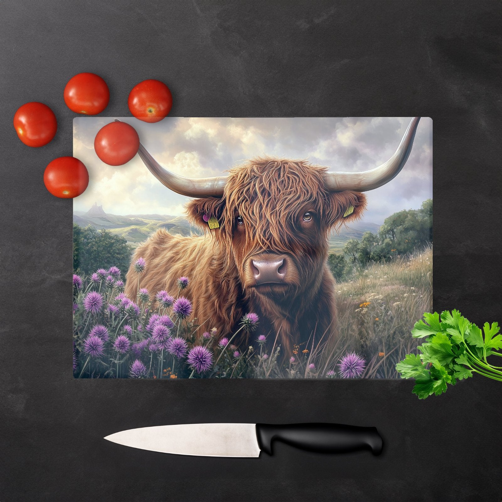 Scottish Thistle And Highland Cow Chopping Board