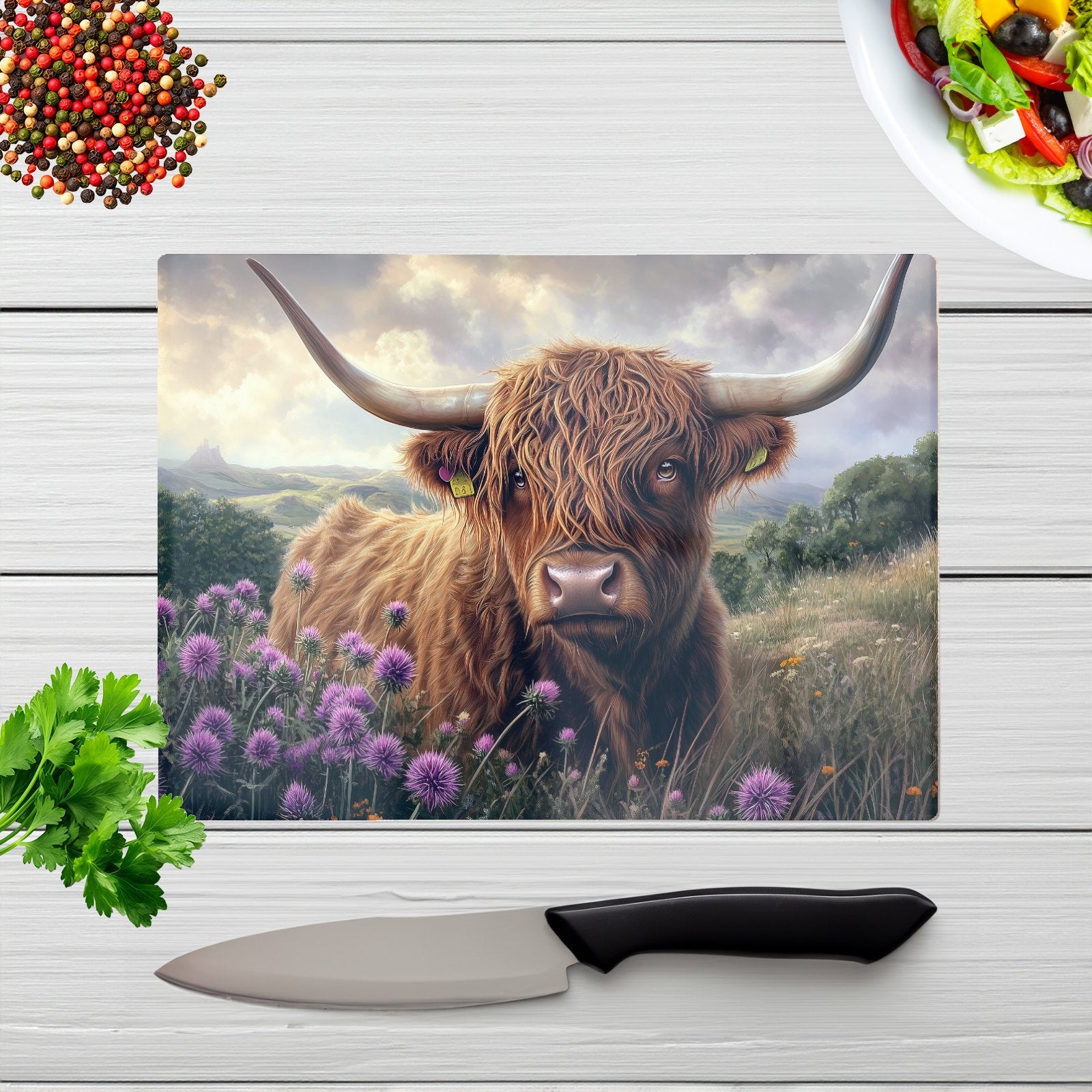 Scottish Thistle And Highland Cow Chopping Board