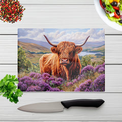 Highland Cow Amongst Heather Chopping Board