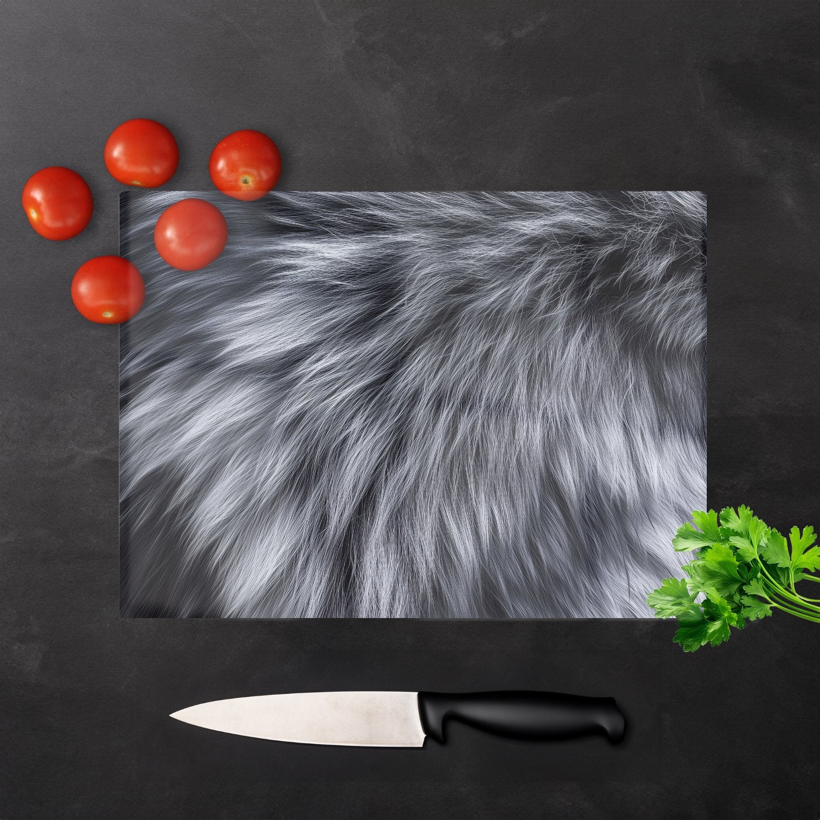Silver Fox Fur Print Chopping Board
