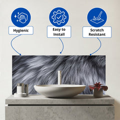 Silver Fox Fur Print Glass Bathroom Splashback