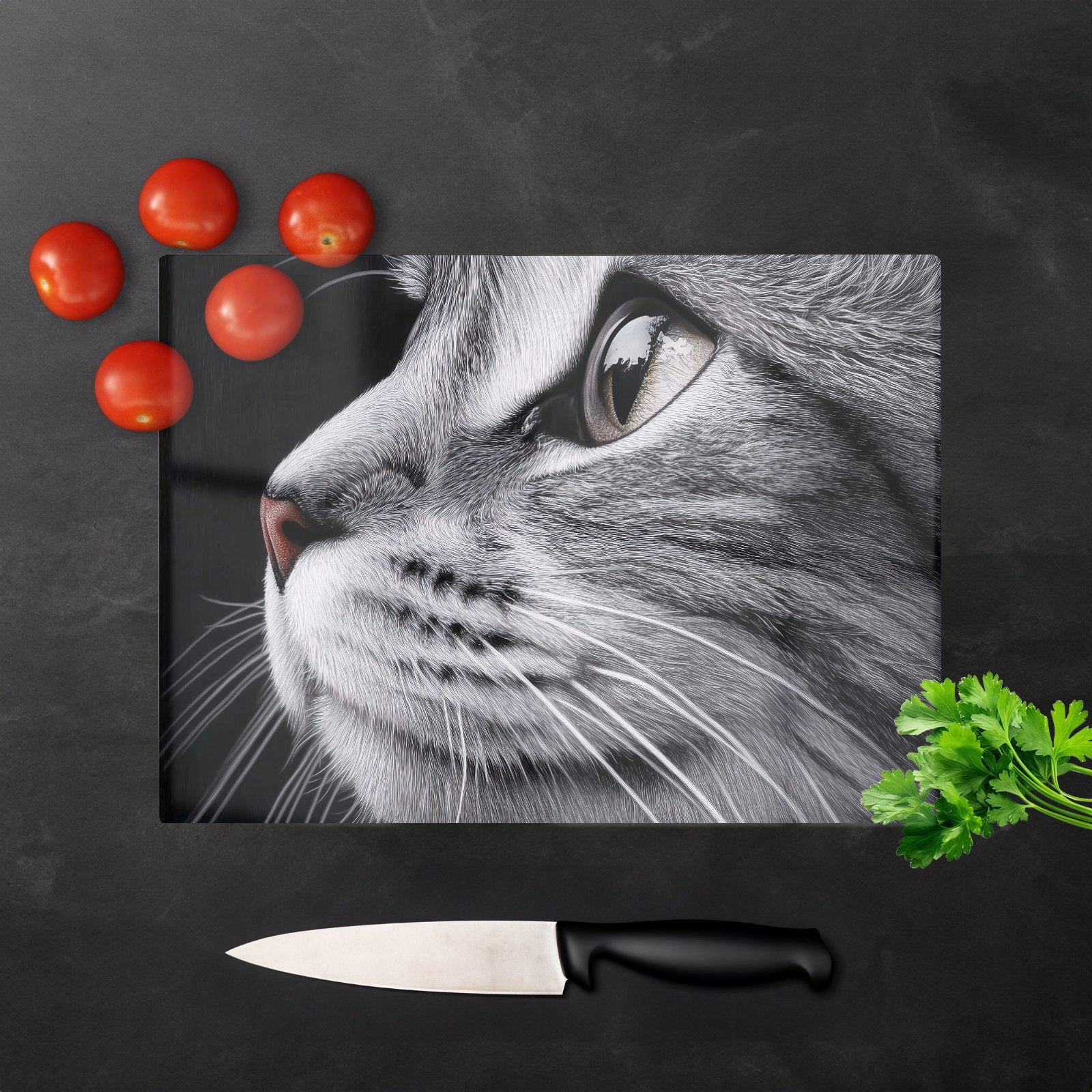 Silver Tabby Cat Face Chopping Board