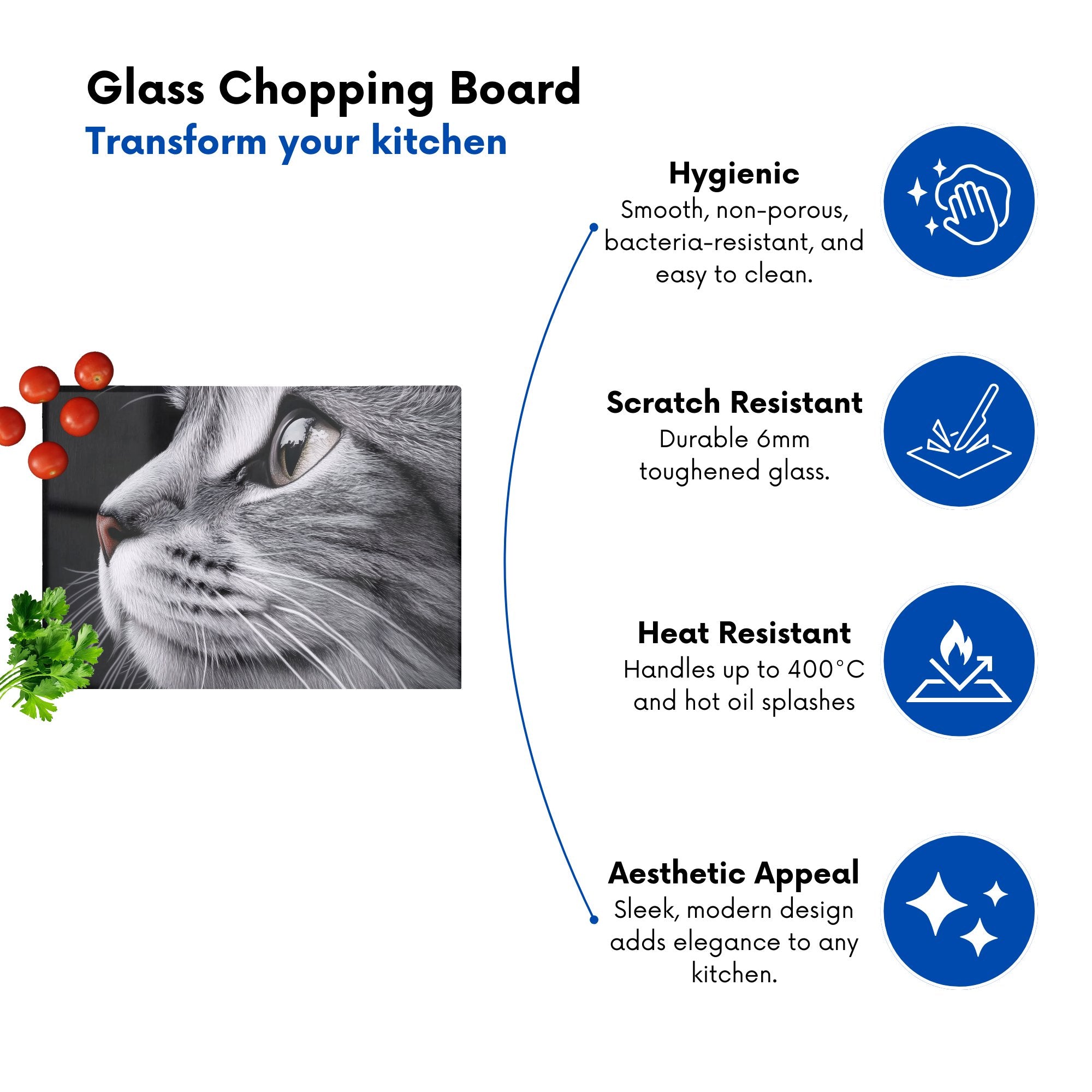 Silver Tabby Cat Face Chopping Board
