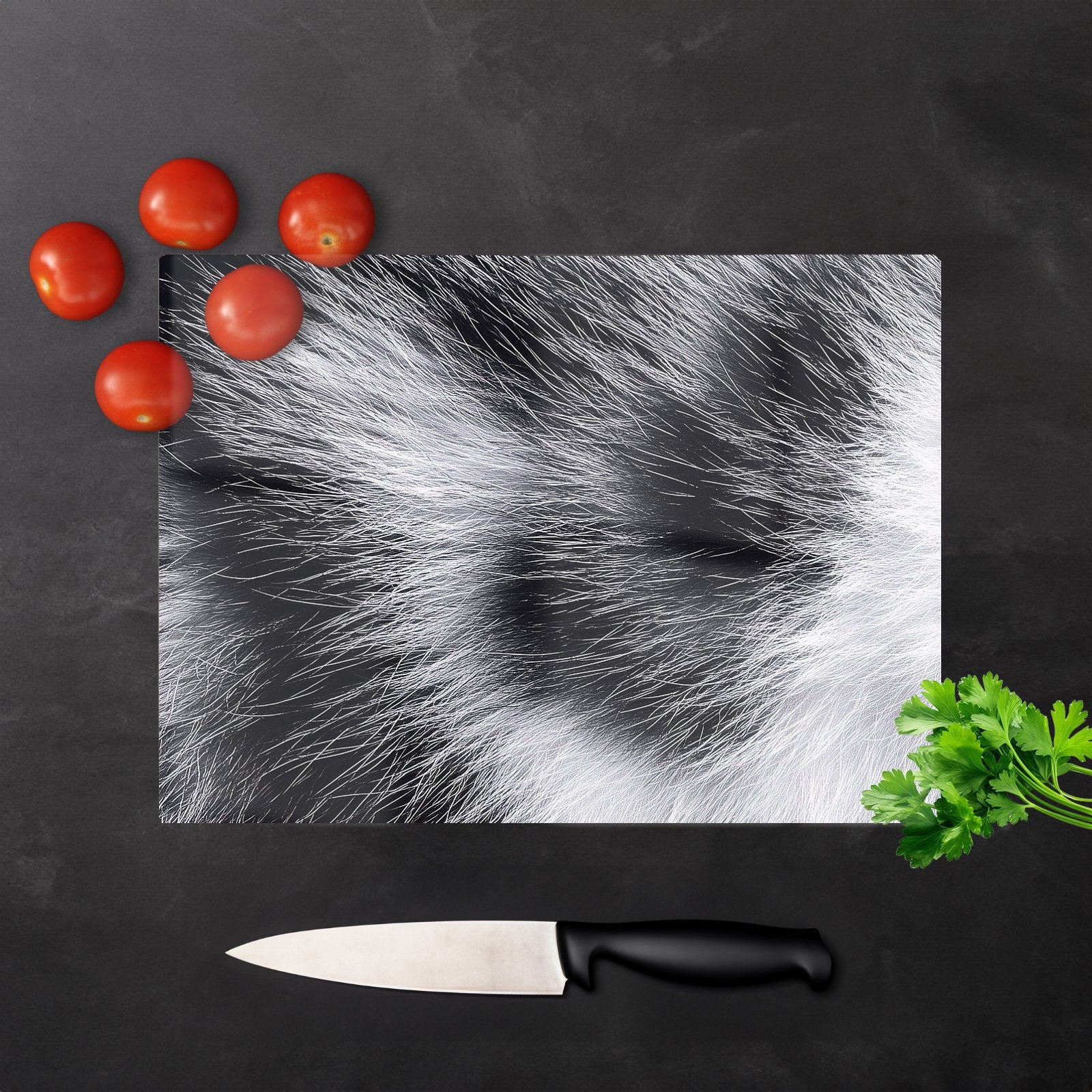Silver Tabby Cat Fur Print Chopping Board