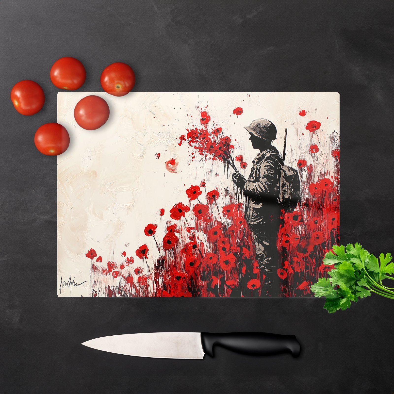 Banksy |Nspired Soldier And Poppies Chopping Board