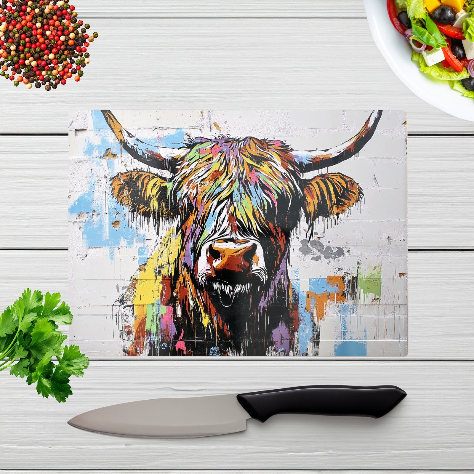 Banksy Inspired Highland Cow Chopping Board