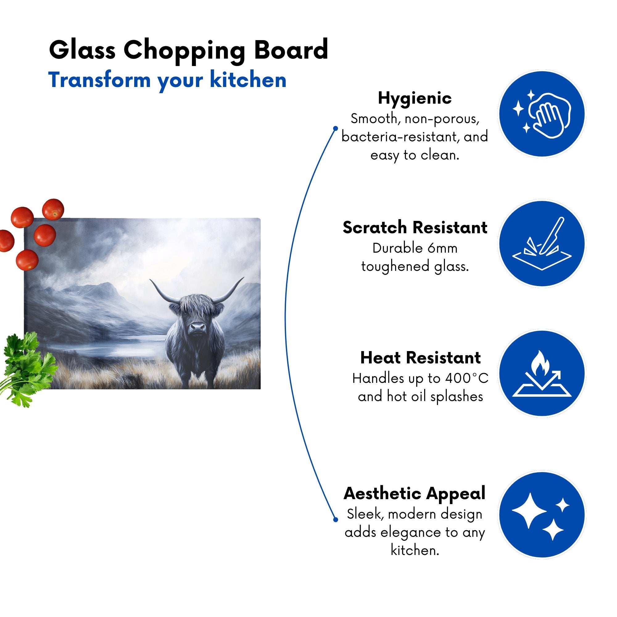 Highland Cow On A Dark Night Chopping Board