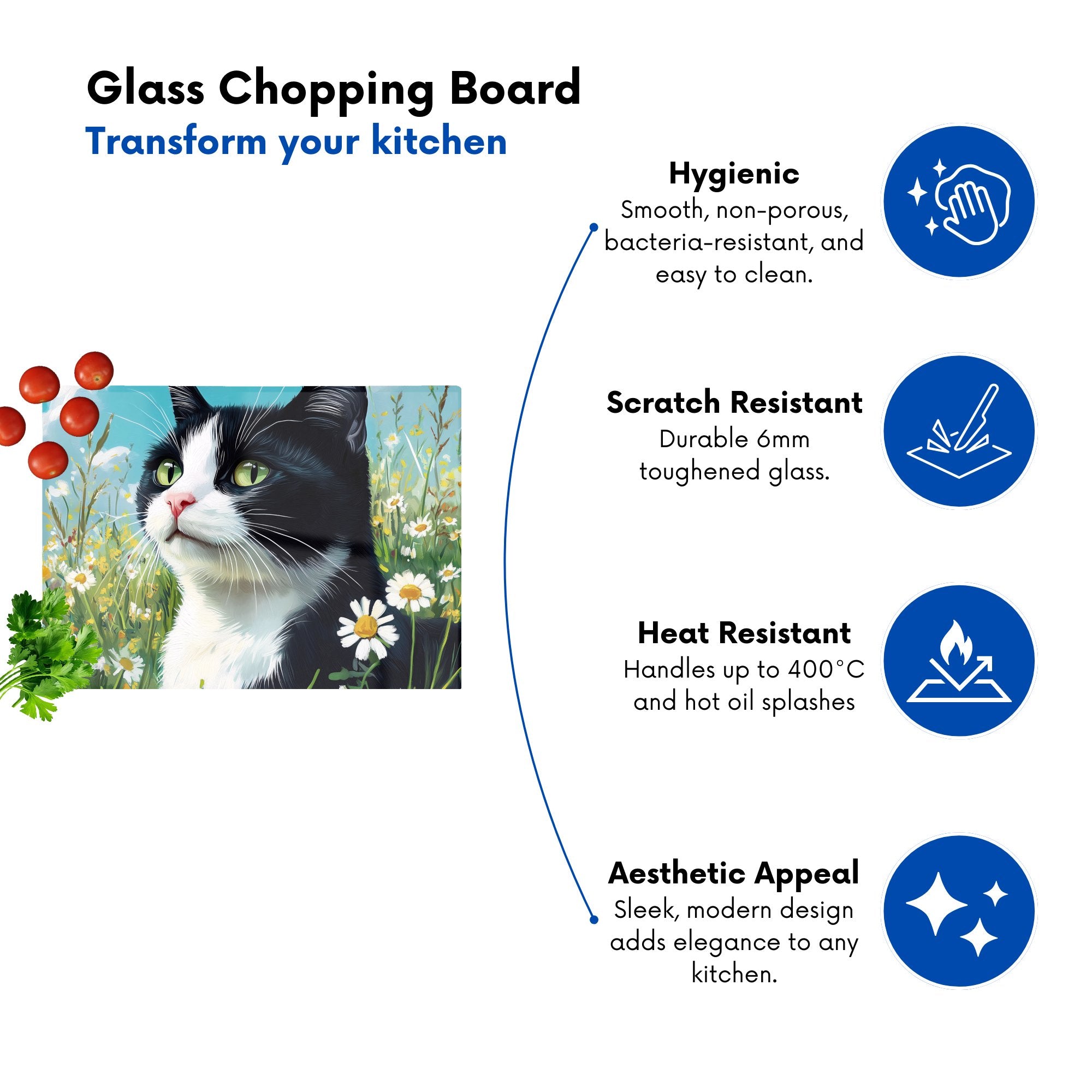 Black And White Cat In A Summer Meadow Chopping Board