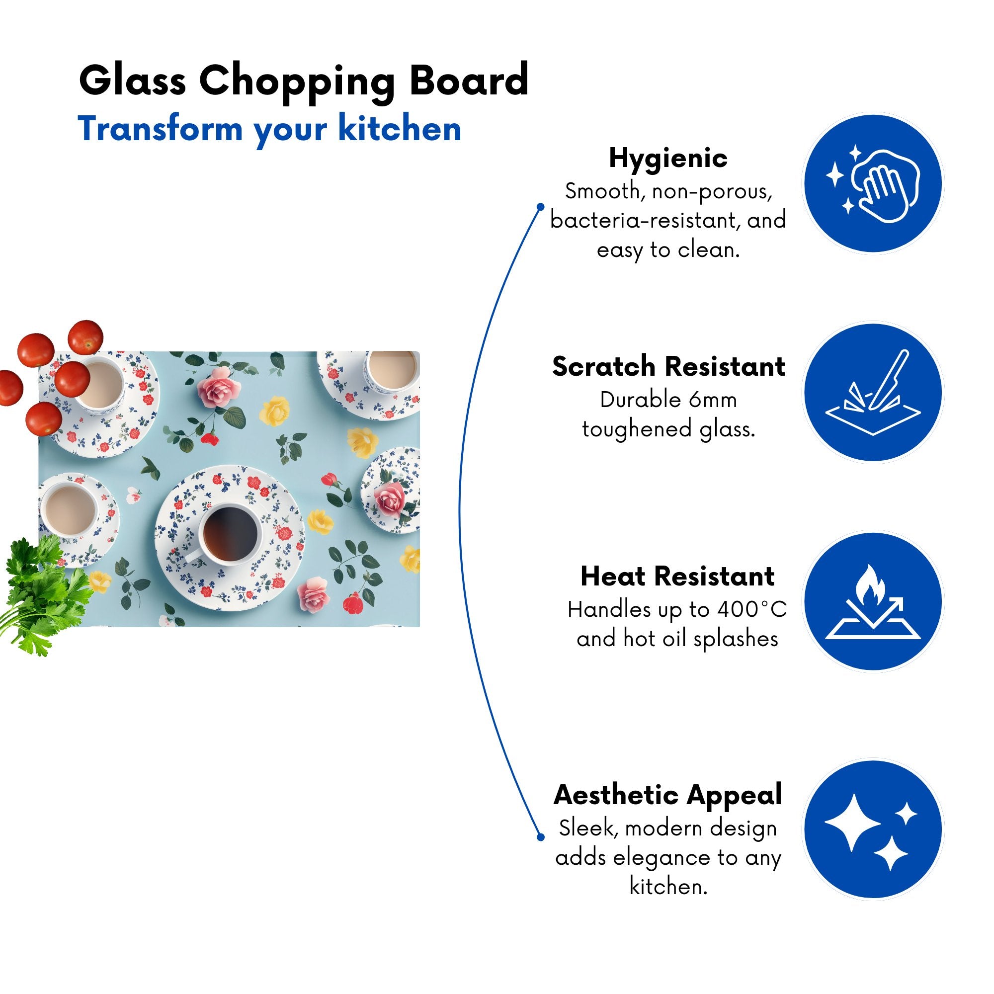 Tea Cups And Roses Chopping Board