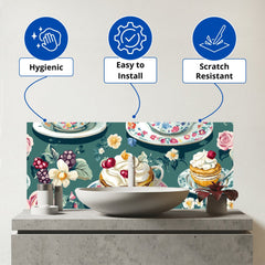 Vintage Tea Party  Glass Bathroom Splashback