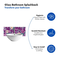 Purple Textured Flowers Glass Bathroom Splashback