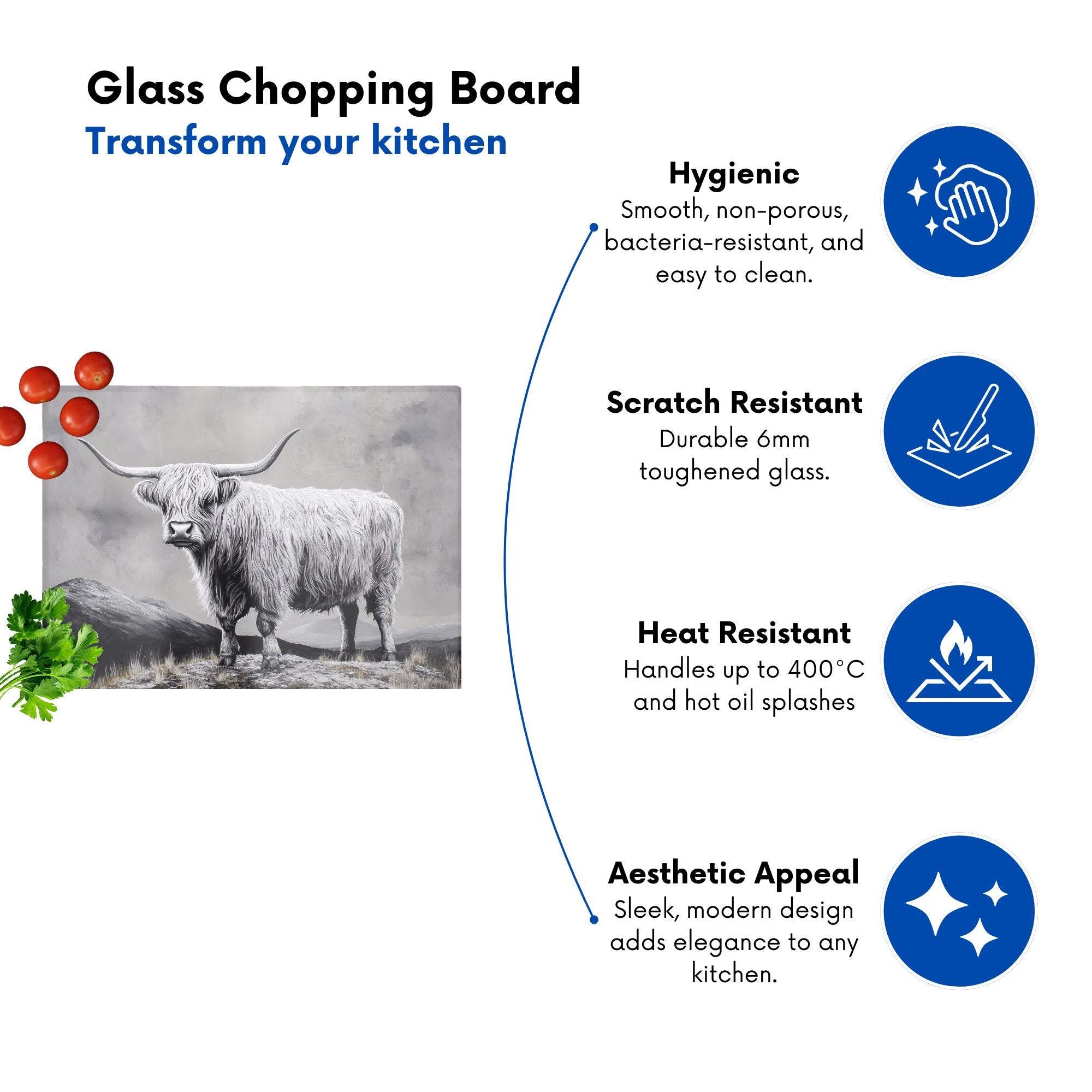 Ice Silver Highland Cow Chopping Board