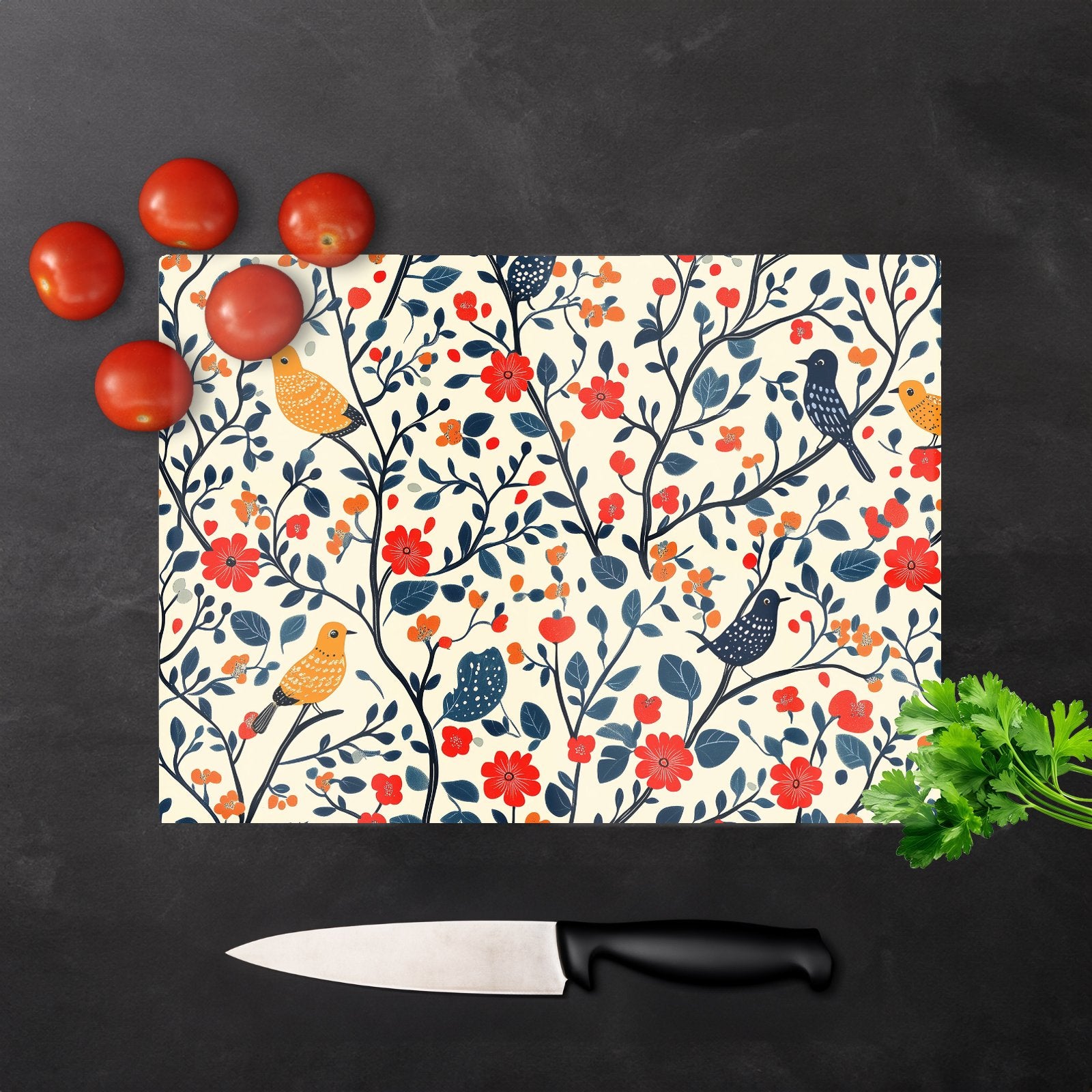 Woodland Birds And Flowers In The Trees Chopping Board